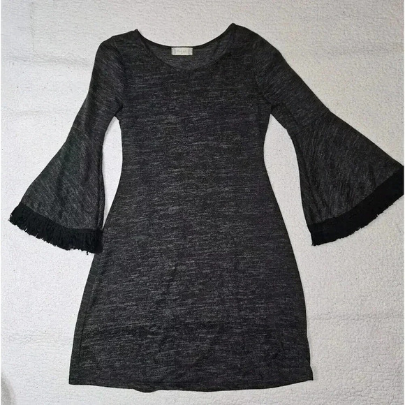 Altar'd State Dresses & Skirts - Altar'd State Size Medium Black & Gray Boho Fringe Bell Sleeve Mini Dress
